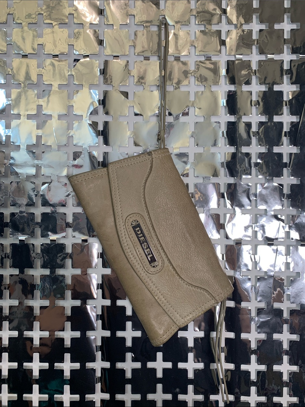 Diesel Beige Leather Wristlet Wallet